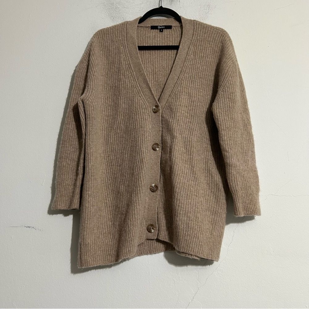 Quince Mongolian Cashmere Oversized Tan Cardigan Sweater Small Minimal Neutral